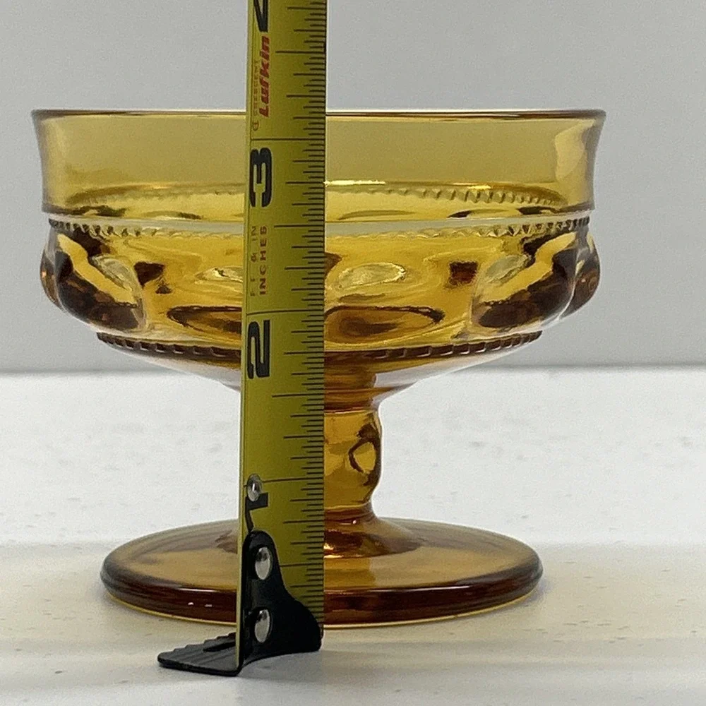 Vintage Amber Glass Pedestal Dessert Bowl | Pressed Glass Sherbet Compote‎